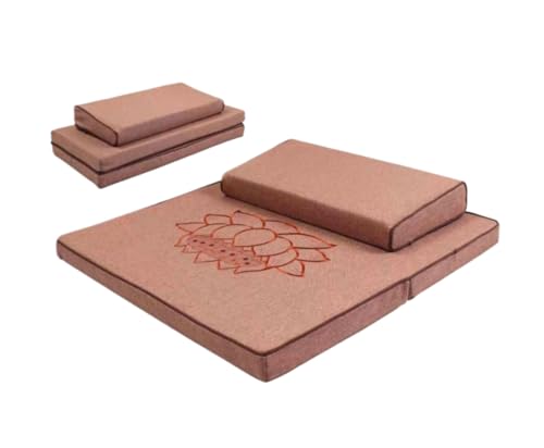 Portable Foldable Meditation Cushion Mat Set, Larger Thick Yoga Mat Bolster Floor Pillows Seating for Adults Meditation Accessories(Size:60x60cm(24x24inch),Color:Light Coffee) - color: Light Coffee, size: 60x60cm(24x24inch)