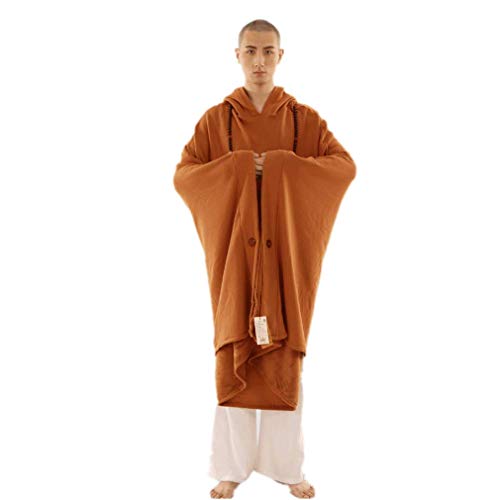 ZanYing Meditation Buddhist Hooded Cotton Cloak Winter Oversize Coat - color: Dark Orange, size: X-Large