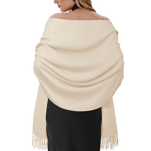 Winter Scarf for Women Pashmina Shawls and Wraps for Evening Dresses Wedding Party Bridesmaid Warm Long Scarves Shawl - color: A-beige