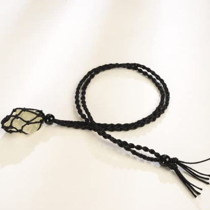 Natural unprocessed crystal raw stone hand woven rope adjustable necklace pendant for both men and women - color: A-Citrine