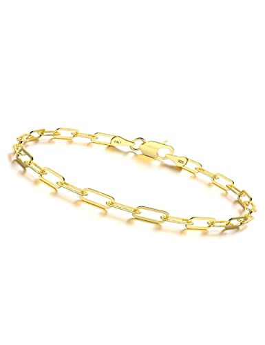 925 Sterling Silver Paperclip Chain Bracelet 3/4/5mm Silver Bracelet for Women Men Silver Bracelet 6.5-9 Inches - color: Gold 5mm, size: 6.5