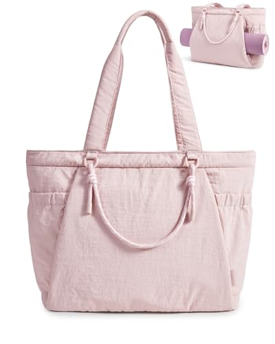 BAGSMART Yoga Tote Bag for Women with Knotted Handle, Lightweight Pilates Bag with Yoga Mat Holder, Gym Bag for Work Travel - color: Baby Pink