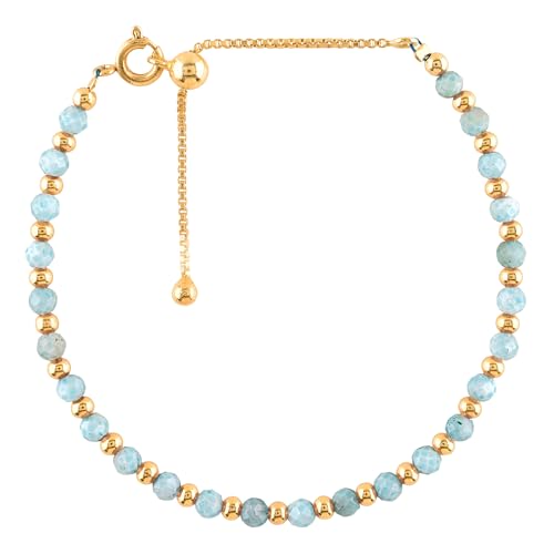 InfinityGemsArt Bracelets For Women Birthstone Jewelry Micro Beads Beaded Stone Bolo Single Slider Crystals Gemstones 14K Gold Plated Adjustable Chain, best Gifts For Her.