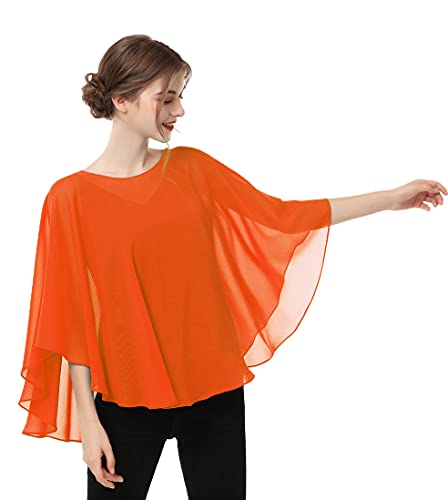 Capes for Womens Casual chiffon shawl Casual Chiffon Cape Sheer shawls and wraps Poncho Capelets Cover Up - color: Orange