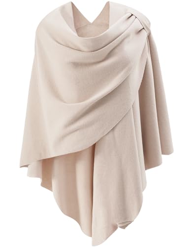 Womens Open Front Poncho Sweater Wrap Topper Knitted Elegant Shawls Cape for Spring Fall Winter - color: Series 1-beige
