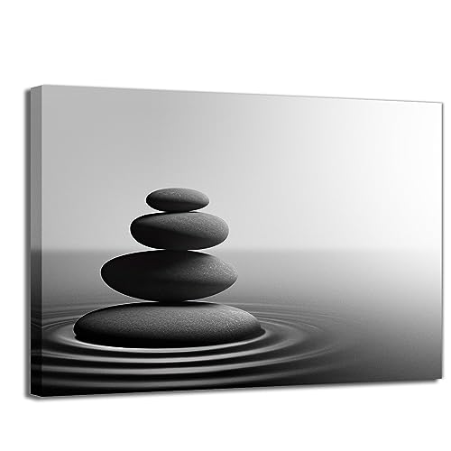 GLOKAKA Zen Stone Wall Art Black and White Yoga Spa Relaxing Meditation Canvas Print Artwork Stones in Water Picture for Bathroom Living Room Bedroom Wall Decorations - color: Zen-01, size: 30"L x 20"W
