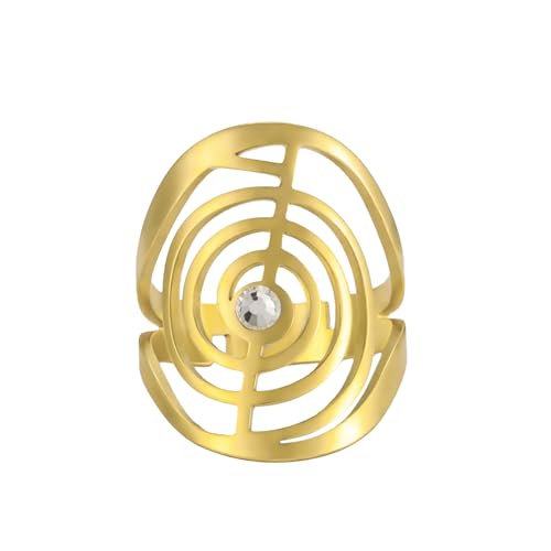 Dreamtimes Cho Ku Rei Reiki Ring Protection Healing Symbol Yoga Rings For Women Sacred Geometry Stainless Steel Energy Yoga Power Ring Sacred Geometry Amulet - color: Gold