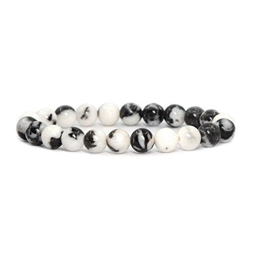 Justinstones Gem Semi Precious Gemstone 8mm Round Beads Stretch Bracelet 7 Inch Unisex - color: Zebra Jasper