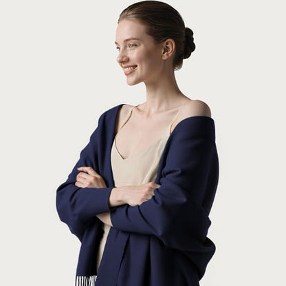 Winter Scarf for Women Pashmina Shawls and Wraps for Evening Dresses Wedding Party Bridesmaid Warm Long Scarves Shawl - color: Navy