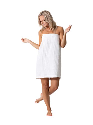 Turkish Linen Women’s Waffle Spa Body Wrap with Adjustable Closure - color: White, size: One Size