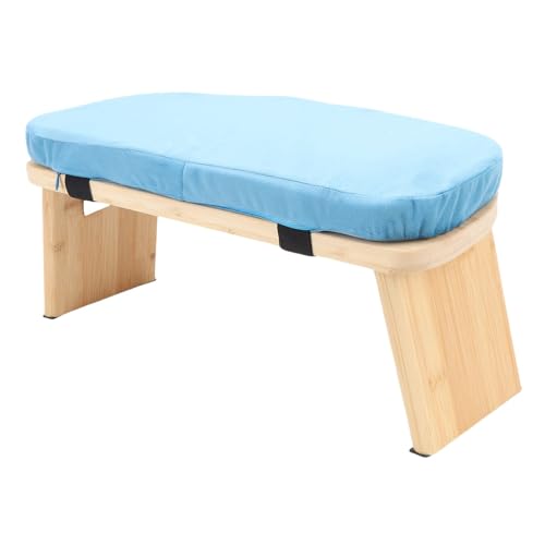 Dioche Wooden Meditation Bench Ergonomic Detachable Meditation Kneeling Stool with Soft Cushion and Carry Bag for Home Yoga and Practice Wood Cotton Material (Blue) - color: Blue