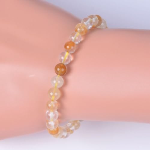 Justinstones Gem Semi Precious Gemstone 6mm Round Beads Stretch Bracelet 6.5 Inch - color: Gold Phantom Quartz