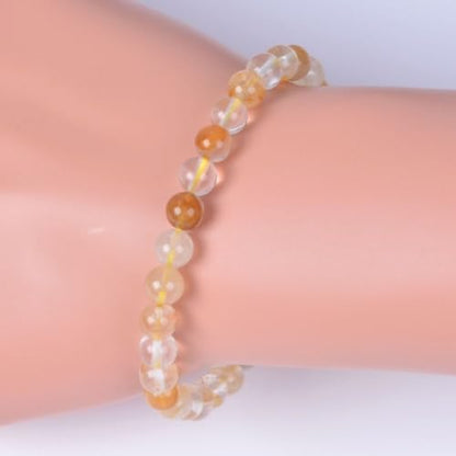 Justinstones Gem Semi Precious Gemstone 6mm Round Beads Stretch Bracelet 6.5 Inch - color: Gold Phantom Quartz
