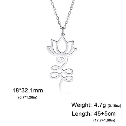 VASSAGO Buddha Lotus Necklace for Women Yoga Healing Pendant Stainless Steel Flower Necklace Buddhist Necklace Unalome Symbol Amulet Religious Jewelry - color: silver 1