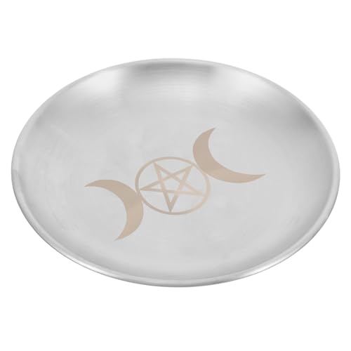 ULTECHNOVO Pentagram Decorative Tray Stainless Steel Candle Holder Plate Multi Use Altar Centerpiece for Rituals Ceremonies for Home Temple Decoration