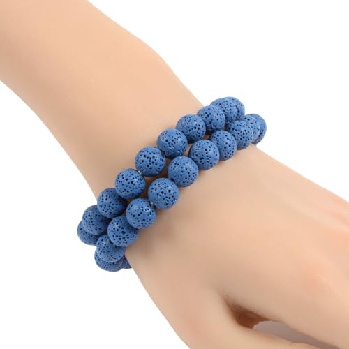 Justinstones Gem Semi Precious Gemstone 10mm Round Beads Stretch Bracelet 7 Inch Unisex - color: Dyed Blue Lava