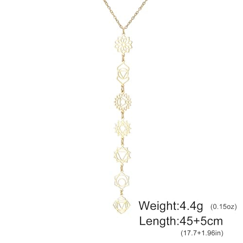 7 Chakra Necklace for Women Stainless Steel Spiritual Healing Chakra Pendant Necklace Yoga Meditation Jewellery for Mother's Day - color: Style1-G