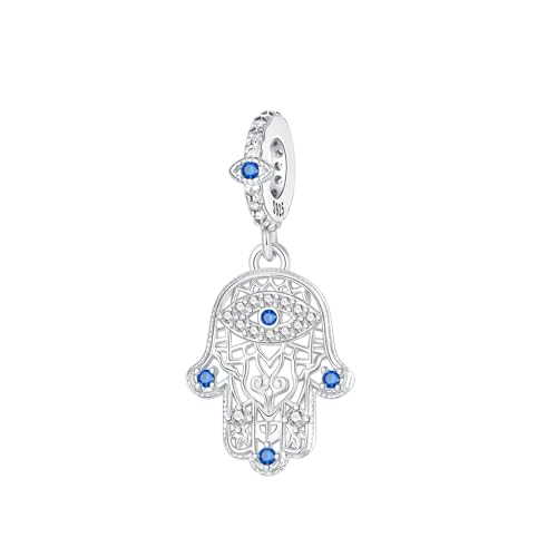 Prayer Cross Elephant Airplane Suitcase Charm 925 Sterling Silver Charms fits for Bracelets Necklace Pendant Bead Charms Jewelry Gift for Women Family - color: Blue Hamsa Hand Charm