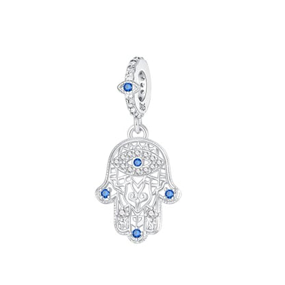 Prayer Cross Elephant Airplane Suitcase Charm 925 Sterling Silver Charms fits for Bracelets Necklace Pendant Bead Charms Jewelry Gift for Women Family - color: Blue Hamsa Hand Charm