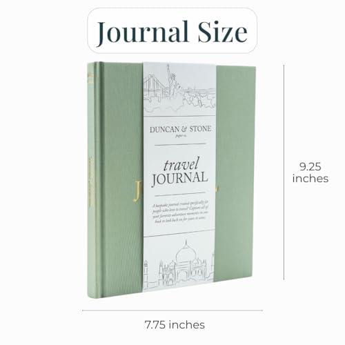 DUNCAN & STONE PAPER CO. Travel Journals - Elegant Journaling Notebook To Record All Your Travel Adventures Up To 15 Trips (Sage Green,110 Page) - color: Sage Green
