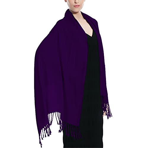Glory Max Women Large Soft Silky Pashmina Shawl Wrap Scarf in Plain Solid Colors - color: Dark Purple