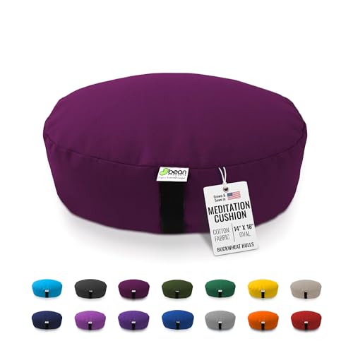 Bean Products Zafu Meditation Pillows for Sitting on Floor, Yoga Cushion, Cotton/Buckwheat Fill Yoga Pillow, Zafu Meditation Cushion, Zen Kneeling Prayer Pad- Made in USA - 14"x18" Oval - Burgundy - color: Burgundy, size: Oval - 14" x 18"