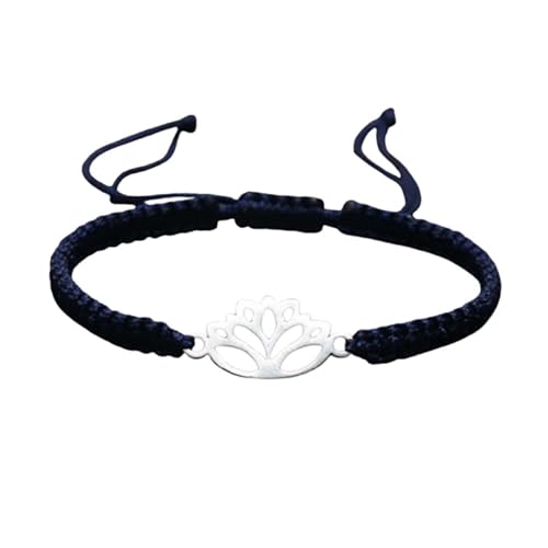 Lotus Symbol Bracelet for Women - Adjustable Cord, Silver Pendant, Spiritual Jewelry Gift - style: Navy Blue