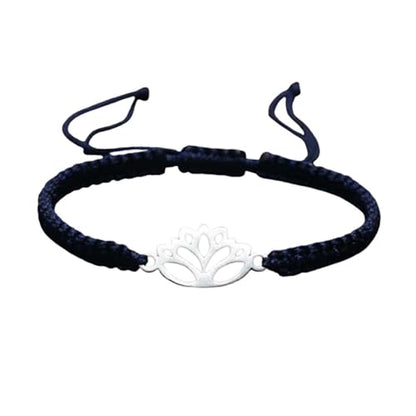 Lotus Symbol Bracelet for Women - Adjustable Cord, Silver Pendant, Spiritual Jewelry Gift - style: Navy Blue