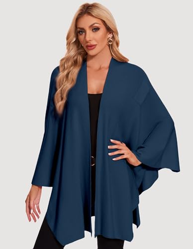 PULI Womens Elegant Cross Front Shawl Wraps Knitted Ponchos Cape Light Weight Poncho Sweater Soft Warm Travel Wraps - color: Dark Slate Blue