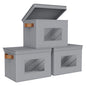 Univivi Storage Bins with Lids Collapsible Foldable Closet Storage Boxes for Clothes [3-Pack] Containers boxes with Handles Closet Storage for Home, Office, Bedroom (Grey,17" x 12"x 12")