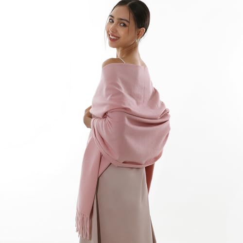 RIIQIICHY Winter Scarfs for Women Pashmina Shawls Wraps for Evening Dresses Large Warm Soft Scarves - color: Pink