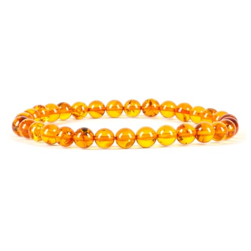 Cherry Tree Collection - Small, Medium, Large Sizes - Gemstone Beaded Bracelets For Women and Men - 6mm Round Beads - color: Amber-Dark, size: Large