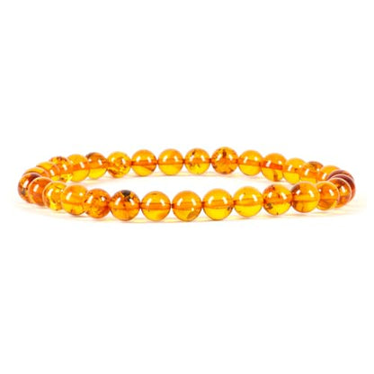 Cherry Tree Collection - Small, Medium, Large Sizes - Gemstone Beaded Bracelets For Women and Men - 6mm Round Beads - color: Amber-Dark, size: Large