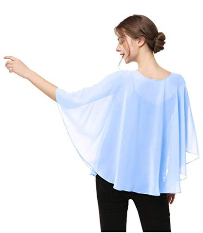 Capes for Womens Casual chiffon shawl Casual Chiffon Cape Sheer shawls and wraps Poncho Capelets Cover Up - color: Light Blue