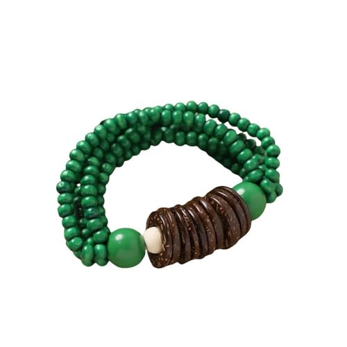 Bohemian Handemade Wood Beads Stretch Bracelets Vintage Chunky Multi Layered Wooden Elastic Wide Bangle Bracelet for Women Men - color: Green