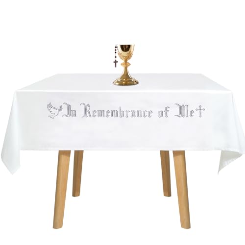 Large in Remembrance of Me Altar Frontal 88.2x52in Holy Communion Table Cloth Cover White Rectangle Communion Table Cloths for Church for Gatherings Baptism Ceremonies (Silver Embroidery) - color: Silver Embroidery