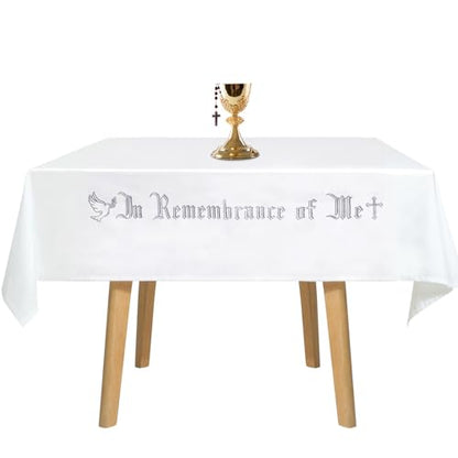 Large in Remembrance of Me Altar Frontal 88.2x52in Holy Communion Table Cloth Cover White Rectangle Communion Table Cloths for Church for Gatherings Baptism Ceremonies (Silver Embroidery) - color: Silver Embroidery