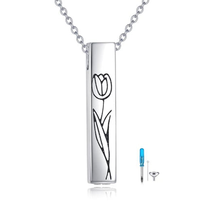 Cremation Urn Necklaces for Ashes Sterling Silver 3D Vertical Bar Memorial Pendant for Loved Ones Keepsake Cremation Jewelry Gifts for Women Men - style: Tulip