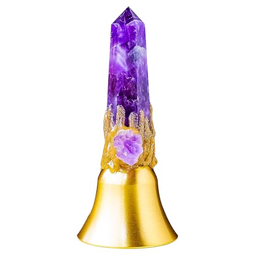 Super Loud Solid Brass Handbells Altar Bells Natural Amethyst Tower Bell Chimes Witch's Bells Hand Percussion Instruments Call Bells for Meditation Prayer Reception Pet Feeding and Home Decoration