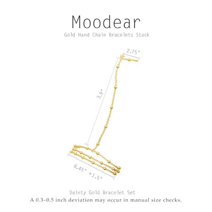 Moodear Mothers Day Gifts Gold Bracelet Stack for Women - Dainty Hand Chain Trendy Bead Link Ring Bracelets Set Waterproof Jewelry Gift - style: 3 hand ring bracelet-GD
