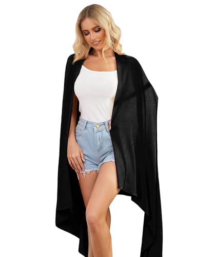 Tencel Cashmere Shawl Wraps for Women,Pashmina Stole Airplane Travel Wool Scarf Blanket Wrap Lightweight UPF 50+ - color: Black