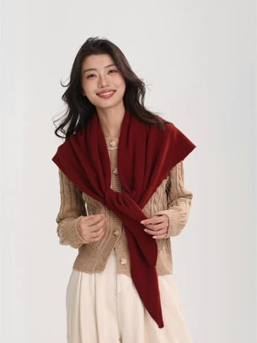 Shawls Wraps Women Triangle Sweater Scarf Warm Wool Blend Pashmina Cape Cold Weather Neck Warmer Winter Fall Accessory - color: Solid-wine-red