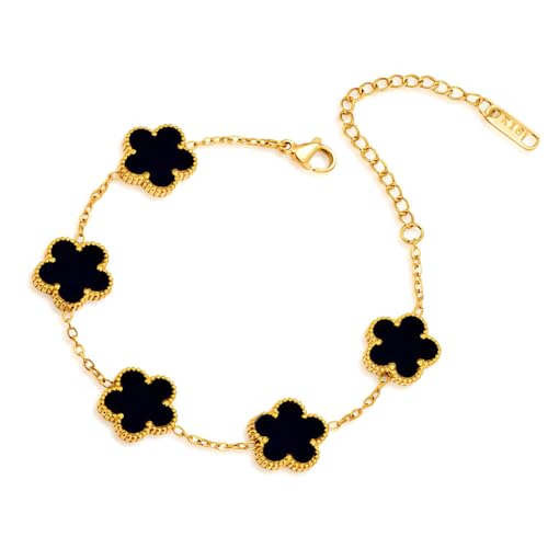 FLY FEI 18K Gold-Plated Four Leaf Clover Bracelet for Women,Adjustable lucky Bracelet Set Jewelry Gift-Hypoallergenic Charm for Birthdays, Wellness & Daily Wear - color: style01-Black