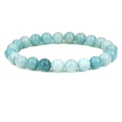 Keleny Gem Semi Precious Gemstones 8mm Natural Quartzite Stone Round Beads Rock Crystal Jasper Stretch Bracelet 7 Inch Unisex - color: 8mm Blue Amazonite