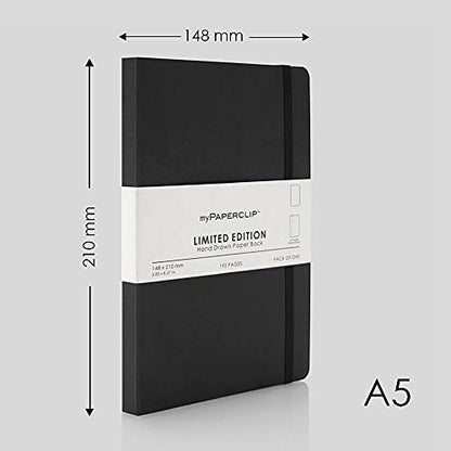myPAPERCLIP Limited Edition A5 Plain Notebook | 192 Pages, 100 GSM, Soft Cover, A5 (5.83 × 8.27 in) | Flat Lay | Bookmark & Elastic Closure | Black - color: Black, style: Plain