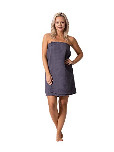 Turkish Linen Women’s Waffle Spa Body Wrap with Adjustable Closure - color: Gray, size: XX-Large