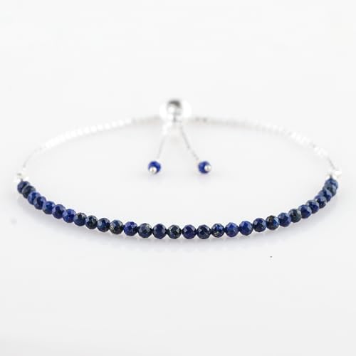 Natural Gemstone Beaded Bracelet, Microfaceted Crystals, Handmade Dainty Jewelry, Bohemian Plated Bracelet-Gift - style: Lapis-Lazuli