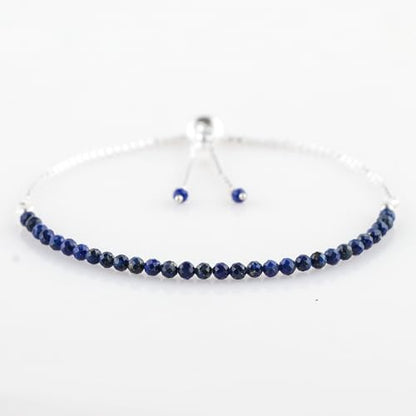 Natural Gemstone Beaded Bracelet, Microfaceted Crystals, Handmade Dainty Jewelry, Bohemian Plated Bracelet-Gift - style: Lapis-Lazuli