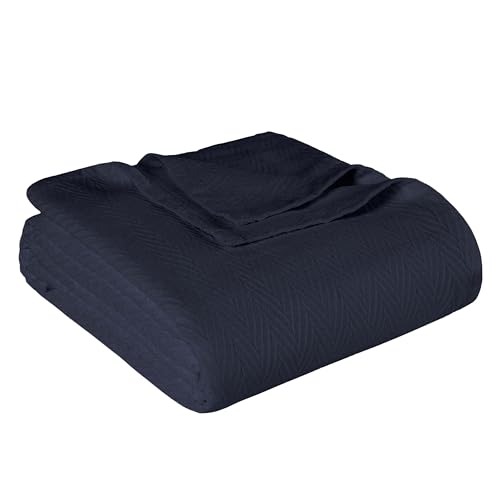 Superior Metro 100% Cotton Blanket, Perfect for Bedroom, Living Room, Couch, Picnics, Travel, Beach, or Camping, Comfy Blanket, Bedroom Decor, Essentials, Zig-Zag Cover for Bed, Twin, Navy Blue - color: Navy Blue, size: Twin