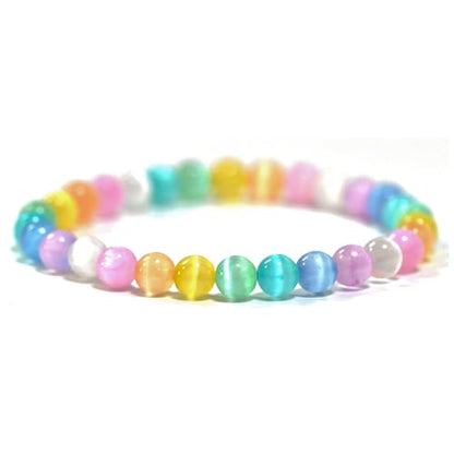 Angelstones Handmade Natural Healing Gemstone 6mm Round Beads Stretch Crystal Bracelet 7 Inch Unisex - color: Aqua Aura Selenite